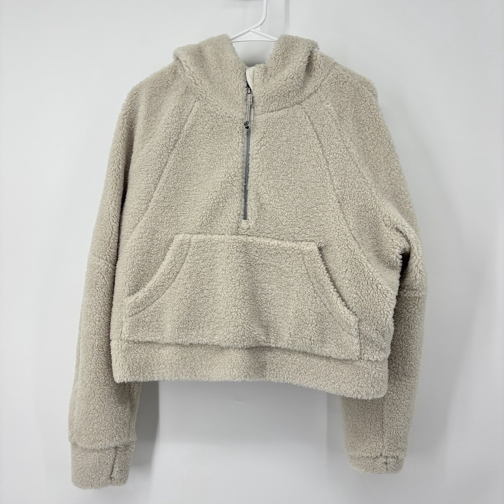 Lululemon 1/4 Zip Pullover Scuba Sherpa Cropped‎ Hoodie Jacket Bone Medium/Large